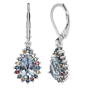 AAA Mangoro Aquamarine and Luxuriant Lab Grown Multi Diamond (IR) (SI) 2.80 ctw Earrings in Rhodium Over Sterling Silver
