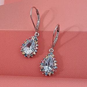 AAA Mangoro Aquamarine and Luxuriant Lab Grown Multi Diamond (IR) (SI) 2.80 ctw Earrings in Rhodium Over Sterling Silver