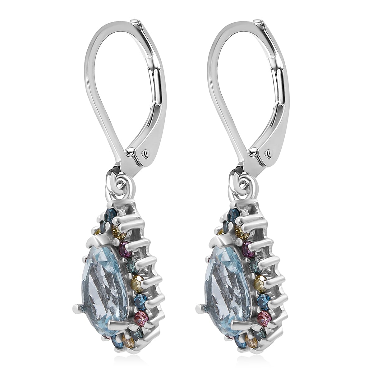 AAA Mangoro Aquamarine and Luxuriant Lab Grown Multi Diamond (IR) (SI) 2.80 ctw Earrings in Rhodium Over Sterling Silver image number 3