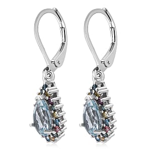 AAA Mangoro Aquamarine and Luxuriant Lab Grown Multi Diamond (IR) (SI) 2.80 ctw Earrings in Rhodium Over Sterling Silver