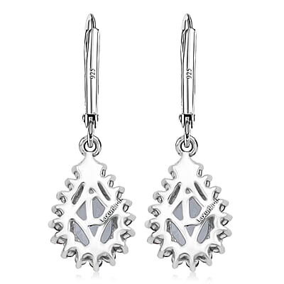 AAA Mangoro Aquamarine and Luxuriant Lab Grown Multi Diamond (IR) (SI) 2.80 ctw Ocean Bloom Earrings in Rhodium Over Sterling Silver