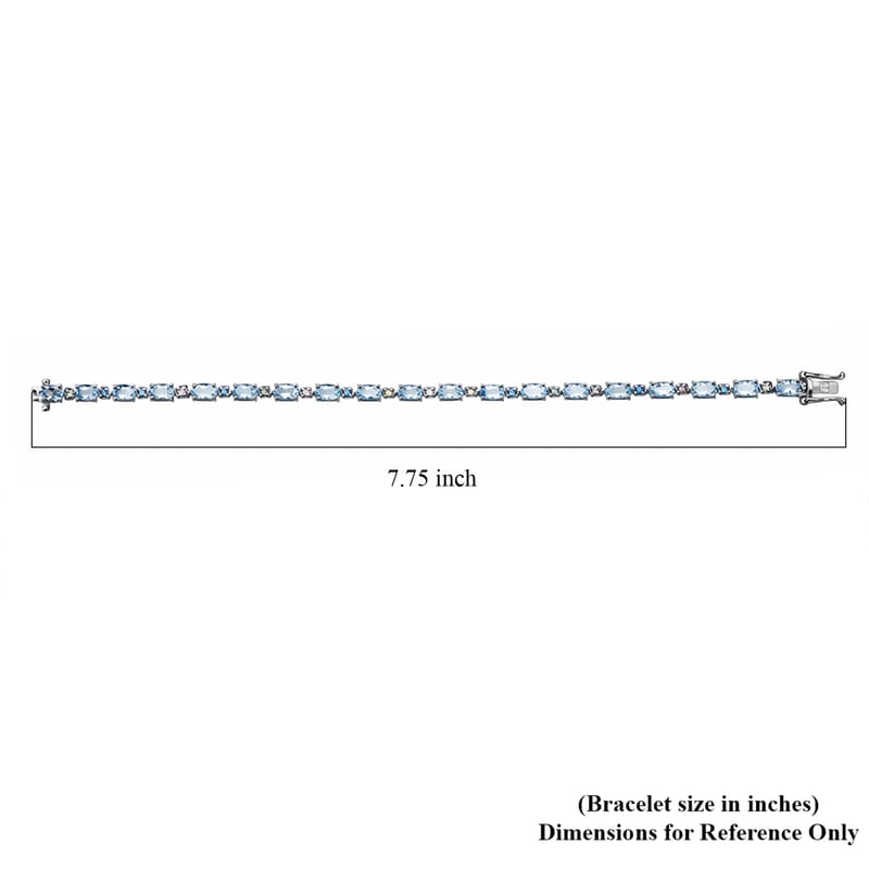 AAA Mangoro Aquamarine and Luxuriant Lab Grown Multi Diamond IR SI 8.25 ctw Bracelet in Rhodium Over Sterling Silver (7.25 In)
