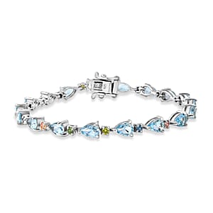 AAA Mangoro Aquamarine and Luxuriant Lab Grown Multi Diamond IR SI 6.70 ctw Bracelet in Rhodium Over Sterling Silver (7.25 In)