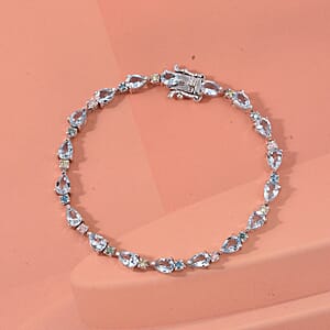AAA Mangoro Aquamarine and Luxuriant Lab Grown Multi Diamond IR SI 6.70 ctw Bracelet in Rhodium Over Sterling Silver (7.25 In)