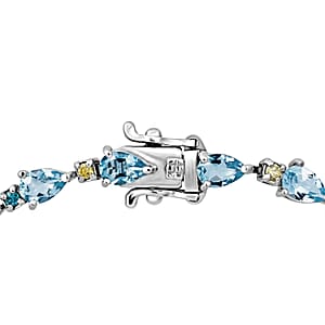 AAA Mangoro Aquamarine and Luxuriant Lab Grown Multi Diamond IR SI 6.70 ctw Bracelet in Rhodium Over Sterling Silver (7.25 In)