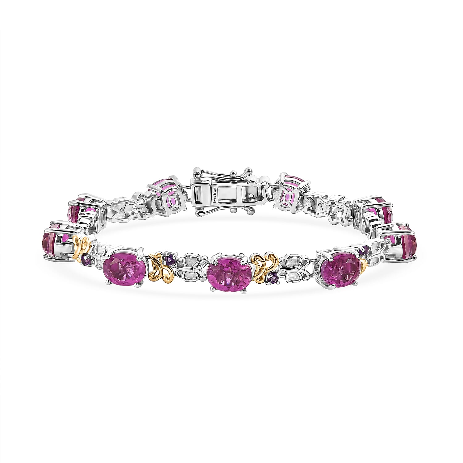 EverTrue African Lilac Quartz (Triplet) and African Amethyst 15.00 ctw Wisteria Bloom Bracelet in 18K YG Plated and Platinum Bo (6.50 In) (Ships in 5-7 Days) 