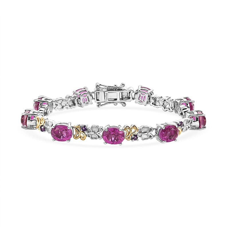EverTrue African Lilac Quartz (Triplet) and African Amethyst 15.00 ctw Wisteria Bloom Bracelet in 18K YG Plated and Platinum Bo (6.50 In)