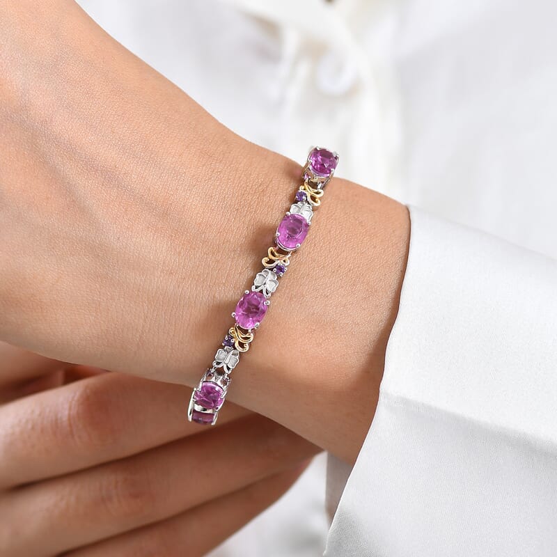 EverTrue African Lilac Quartz (Triplet) and African Amethyst 15.00 ctw Wisteria Bloom Bracelet in 18K YG Plated and Platinum Bo (6.50 In)