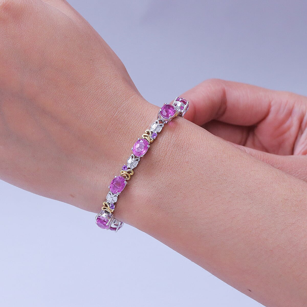 EverTrue African Lilac Quartz (Triplet) and African Amethyst 16.70 ctw Bracelet in 18K Yellow Gold Plated and Platinum Bond (7.25 In) image number 2