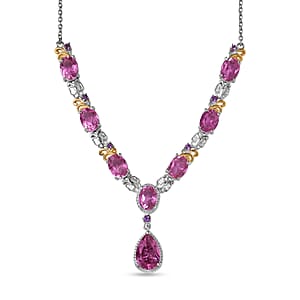 EverTrue African Lilac Quartz (Triplet) and African Amethyst 14.00 ctw Necklace in 18K Yellow Gold Plated and Platinum Bond 20 Inches