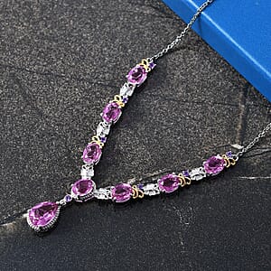 EverTrue African Lilac Quartz (Triplet) and African Amethyst 14.00 ctw Necklace in 18K Yellow Gold Plated and Platinum Bond 20 Inches