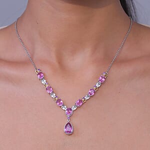 EverTrue African Lilac Quartz (Triplet) and African Amethyst 14.00 ctw Necklace in 18K Yellow Gold Plated and Platinum Bond 20 Inches