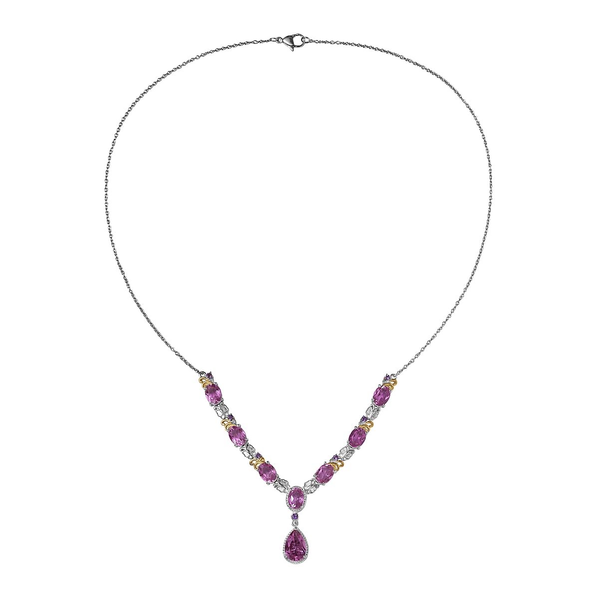 EverTrue African Lilac Quartz (Triplet) and African Amethyst 14.00 ctw Necklace in 18K Yellow Gold Plated and Platinum Bond 20 Inches image number 3