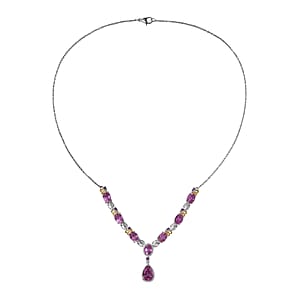 EverTrue African Lilac Quartz (Triplet) and African Amethyst 14.00 ctw Necklace in 18K Yellow Gold Plated and Platinum Bond 20 Inches