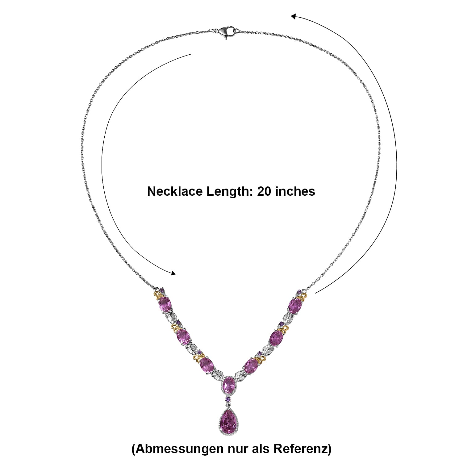 EverTrue African Lilac Quartz (Triplet) and African Amethyst 14.00 ctw Wisteria Bloom Necklace in 18K Yellow Gold Plated and Platinum Bond 20 Inches