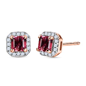 D'Joy Ouro Fino Rubellite and Moissanite 0.90 ctw Timeless Studs Earrings in 18K Vermeil Rose Gold Over Sterling Silver