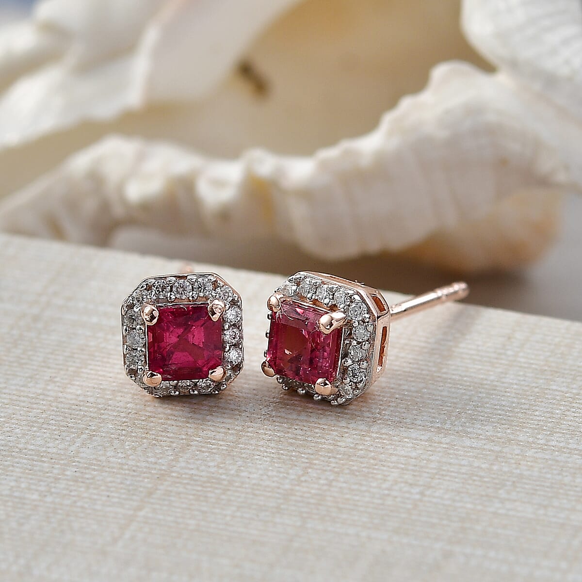 D'Joy Ouro Fino Rubellite and Moissanite 0.90 ctw Timeless Studs Earrings in 18K Vermeil Rose Gold Over Sterling Silver image number 1