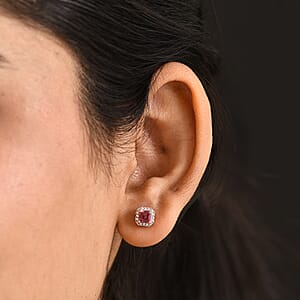 D'Joy Ouro Fino Rubellite and Moissanite 0.90 ctw Timeless Studs Earrings in 18K Vermeil Rose Gold Over Sterling Silver