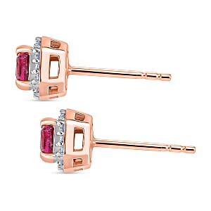 D'Joy Ouro Fino Rubellite and Moissanite 0.90 ctw Timeless Studs Earrings in 18K Vermeil Rose Gold Over Sterling Silver