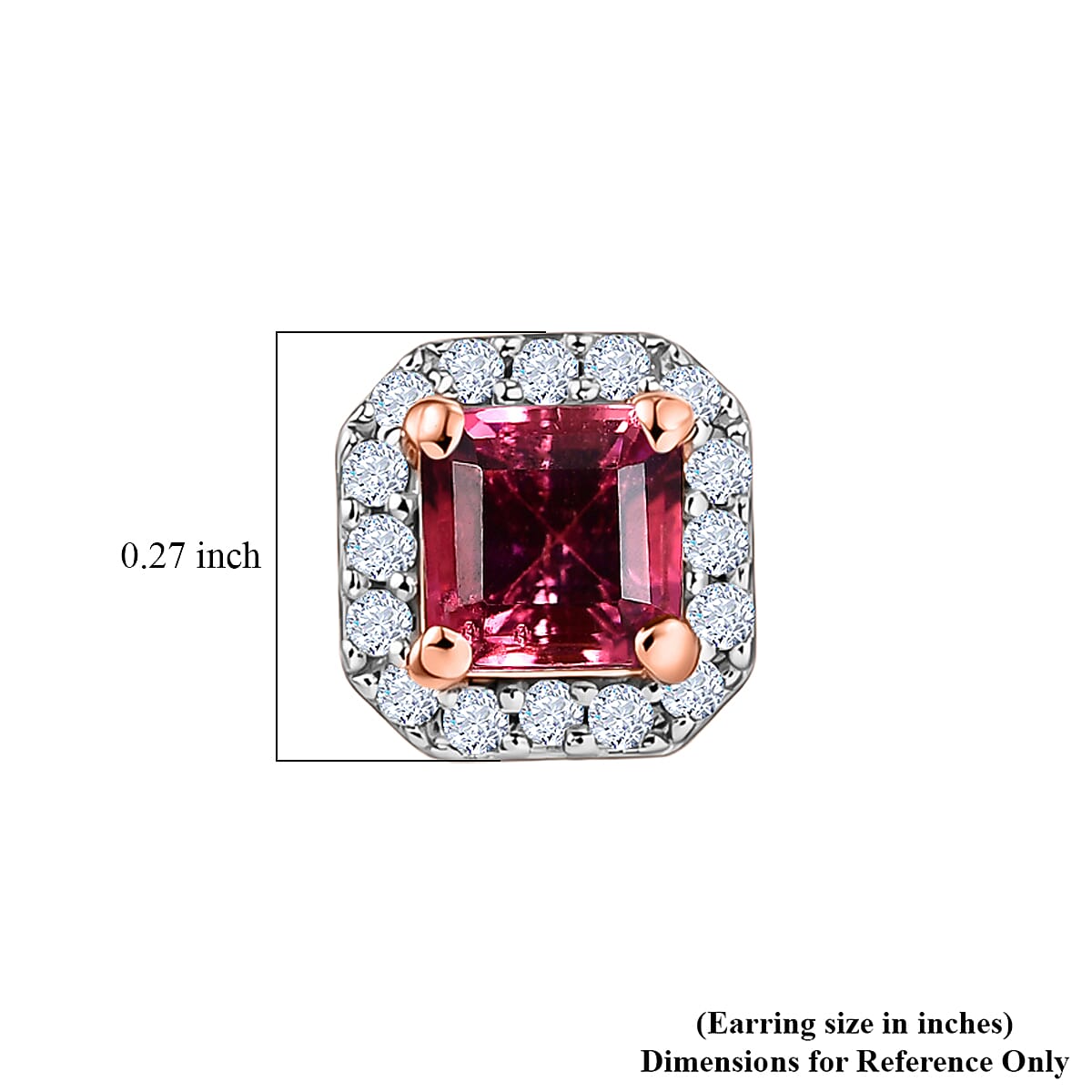 D'Joy Ouro Fino Rubellite and Moissanite 0.90 ctw Timeless Studs Earrings in 18K Vermeil Rose Gold Over Sterling Silver