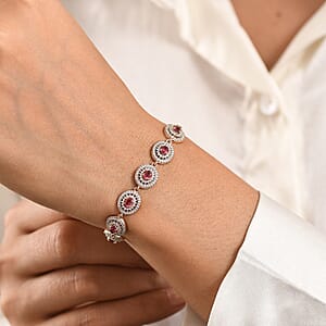 D'Joy Ouro Fino Rubellite and Moissanite 2.25 ctw Scarlet Halo Bracelet in 18K Vermeil Rose Gold Over Sterling Silver (7.25 In)