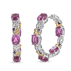 EverTrue African Lilac Quartz (Triplet) and African Amethyst 15.35 ctw Hoop Earrings in 18K Yellow Gold Plated and Platinum Bond