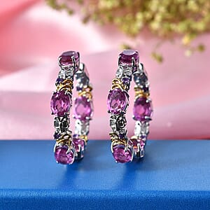 EverTrue African Lilac Quartz (Triplet) and African Amethyst 15.35 ctw Hoop Earrings in 18K Yellow Gold Plated and Platinum Bond