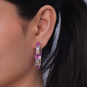 EverTrue African Lilac Quartz (Triplet) and African Amethyst 15.35 ctw Hoop Earrings in 18K Yellow Gold Plated and Platinum Bond