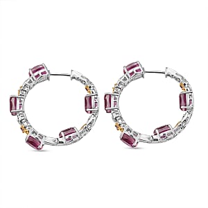 EverTrue African Lilac Quartz (Triplet) and African Amethyst 15.35 ctw Hoop Earrings in 18K Yellow Gold Plated and Platinum Bond