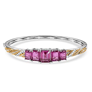 EverTrue African Lilac Quartz (Triplet) and White Zircon 12.75 ctw Bangle in 18K Yellow Gold Plated and Platinum Bond (6.50 In)