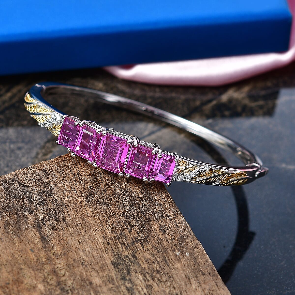 EverTrue African Lilac Quartz (Triplet) and White Zircon 12.75 ctw Bangle in 18K Yellow Gold Plated and Platinum Bond (6.50 In) image number 1