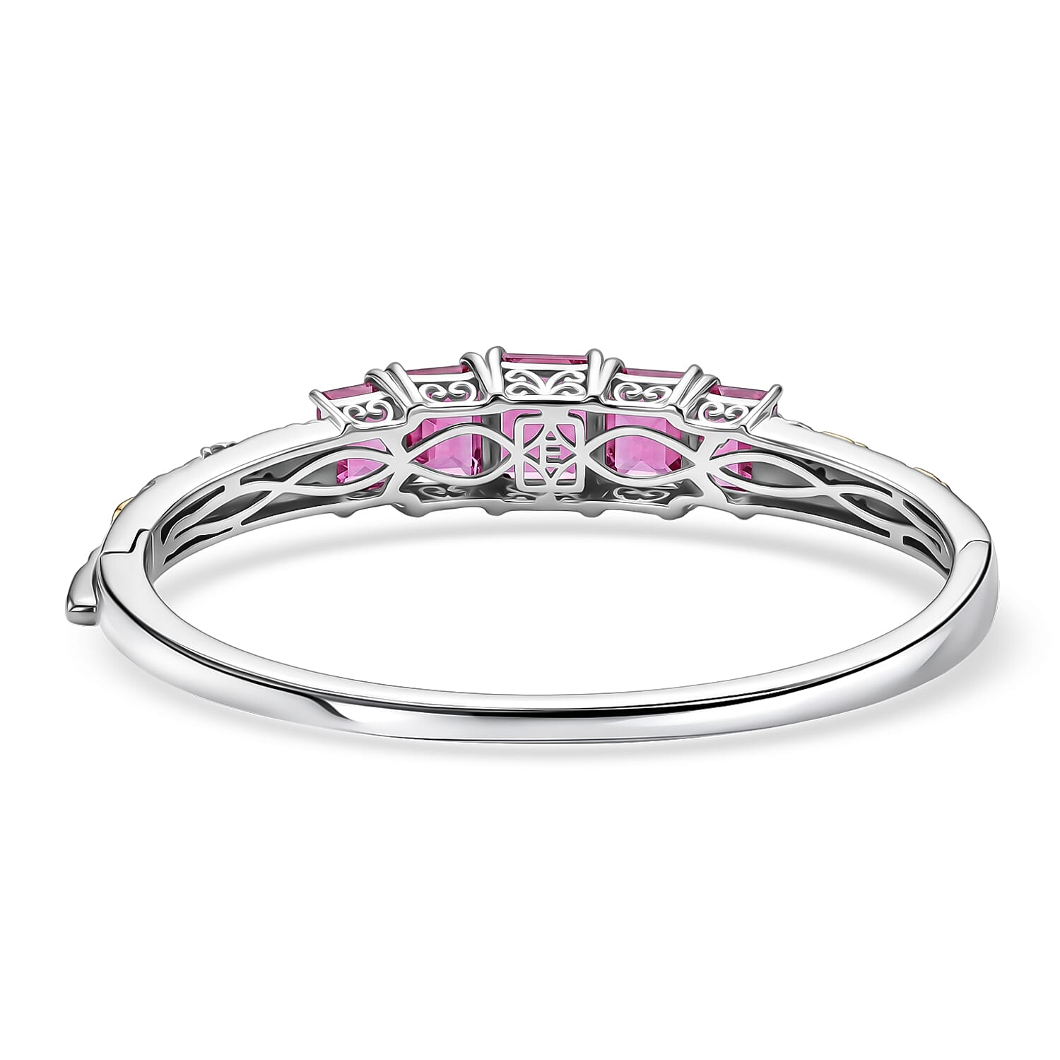 EverTrue African Lilac Quartz (Triplet) and White Zircon 13.80 ctw Floral Vine Bangle Bracelet in 18K Yellow Gold Plated and Platinum Bond (6.50 In)