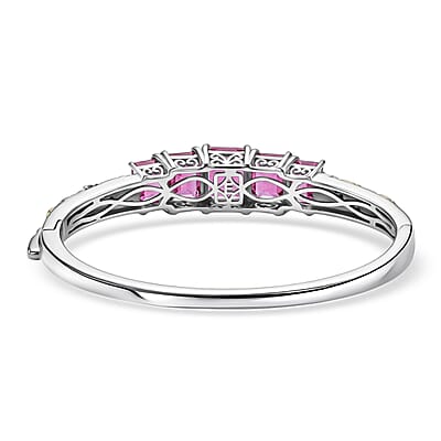 EverTrue African Lilac Quartz (Triplet) and White Zircon 13.80 ctw Floral Vine Bangle Bracelet in 18K Yellow Gold Plated and Platinum Bond (6.50 In)