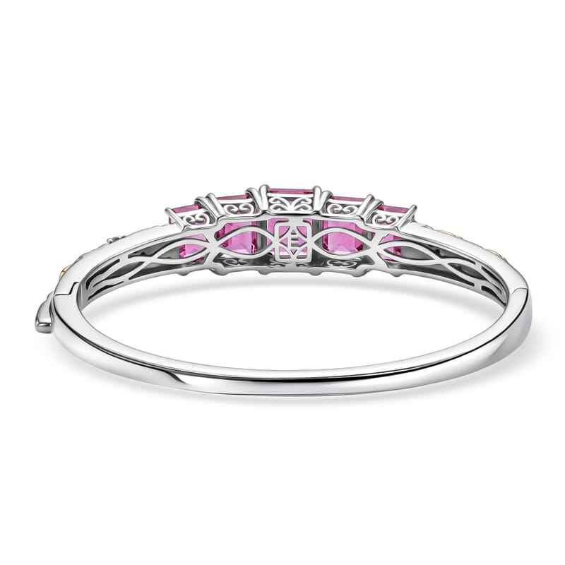EverTrue African Lilac Quartz (Triplet) and White Zircon 13.80 ctw Floral Vine Bangle Bracelet in 18K Yellow Gold Plated and Platinum Bond (6.50 In)