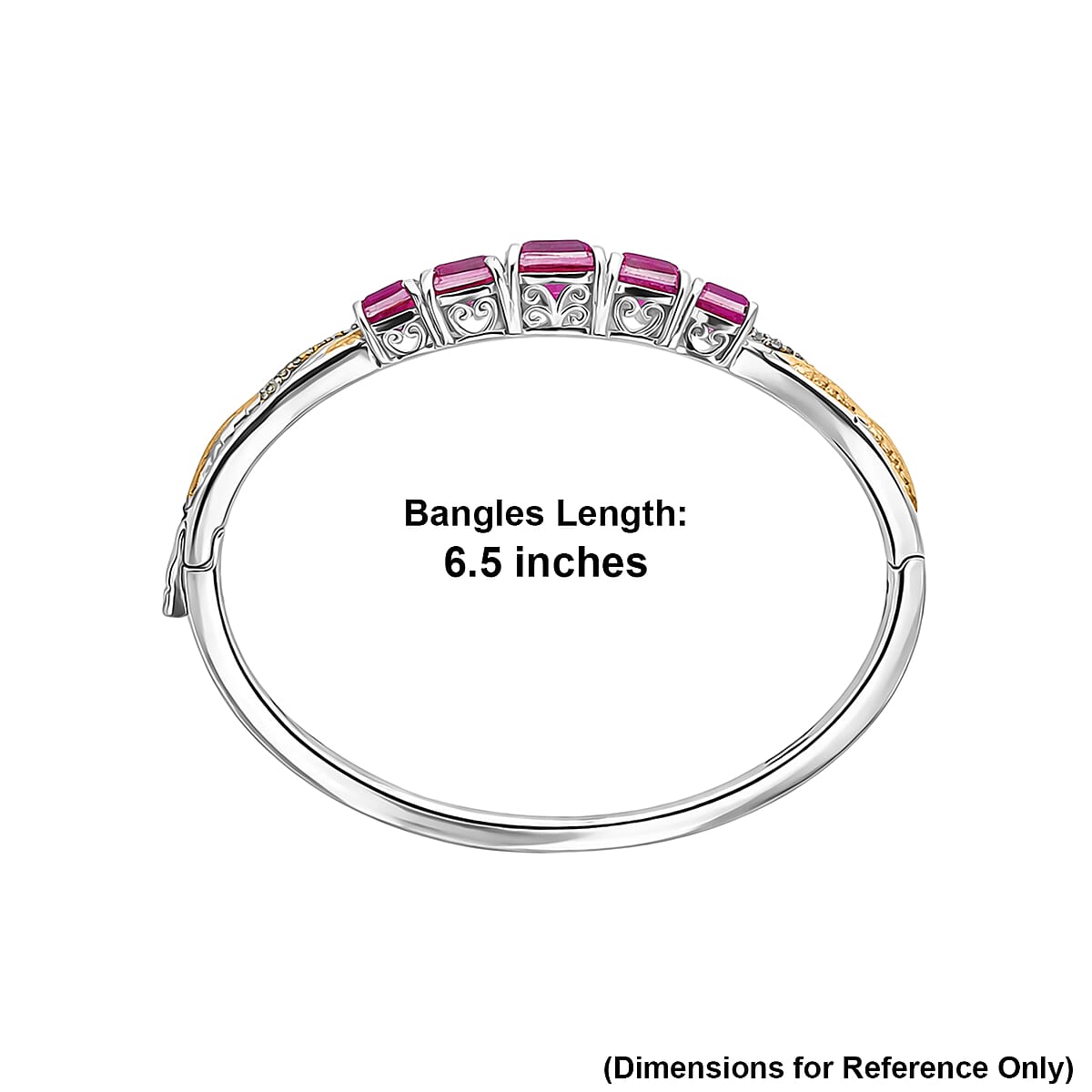EverTrue African Lilac Quartz (Triplet) and White Zircon 13.80 ctw Floral Vine Bangle Bracelet in 18K Yellow Gold Plated and Platinum Bond (6.50 In) image number 5