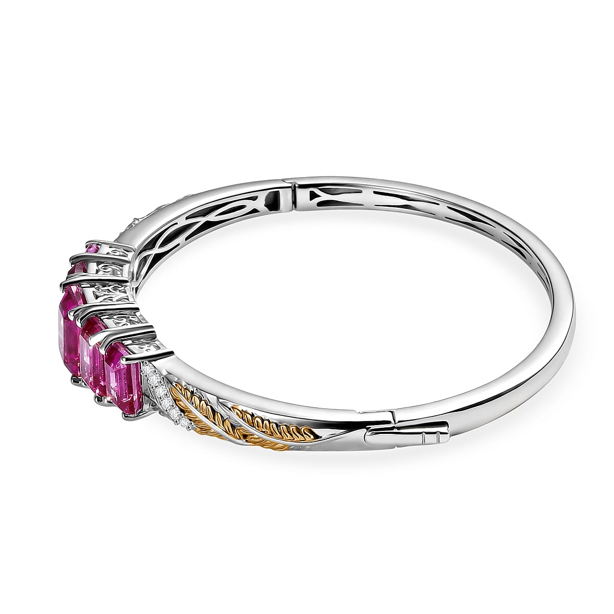 EverTrue African Lilac Quartz (Triplet) and White Zircon 12.75 ctw Bangle in 18K Yellow Gold Plated and Platinum Bond (7.25 In) image number 3