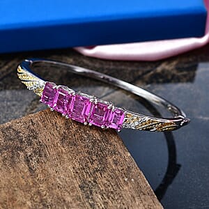 EverTrue African Lilac Quartz (Triplet) and White Zircon 12.75 ctw Bangle in 18K Yellow Gold Plated and Platinum Bond (8.0 In)