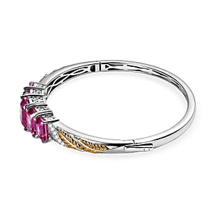 EverTrue African Lilac Quartz (Triplet) and White Zircon 12.75 ctw Bangle in 18K Yellow Gold Plated and Platinum Bond (8.0 In)