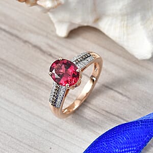 Luxoro AAA Ouro Fino Rubellite, Natural Champagne and White Diamond I2 2.15 ctw Velvet Fire Ring in 10K Rose Gold (Size 7.0) (Del. in 8-10 Days)