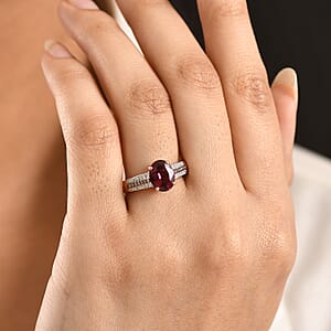 Luxoro AAA Ouro Fino Rubellite, Natural Champagne and White Diamond I2 2.15 ctw Velvet Fire Ring in 10K Rose Gold (Size 7.0) (Del. in 8-10 Days)