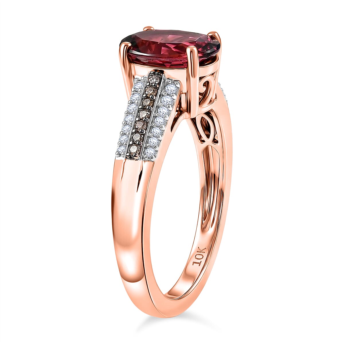 Luxoro AAA Ouro Fino Rubellite, Natural Champagne and White Diamond I2 2.15 ctw Velvet Fire Ring in 10K Rose Gold (Size 7.0) (Del. in 8-10 Days) image number 3