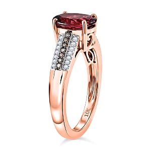 Luxoro AAA Ouro Fino Rubellite, Natural Champagne and White Diamond I2 2.15 ctw Velvet Fire Ring in 10K Rose Gold (Size 7.0) (Del. in 8-10 Days)