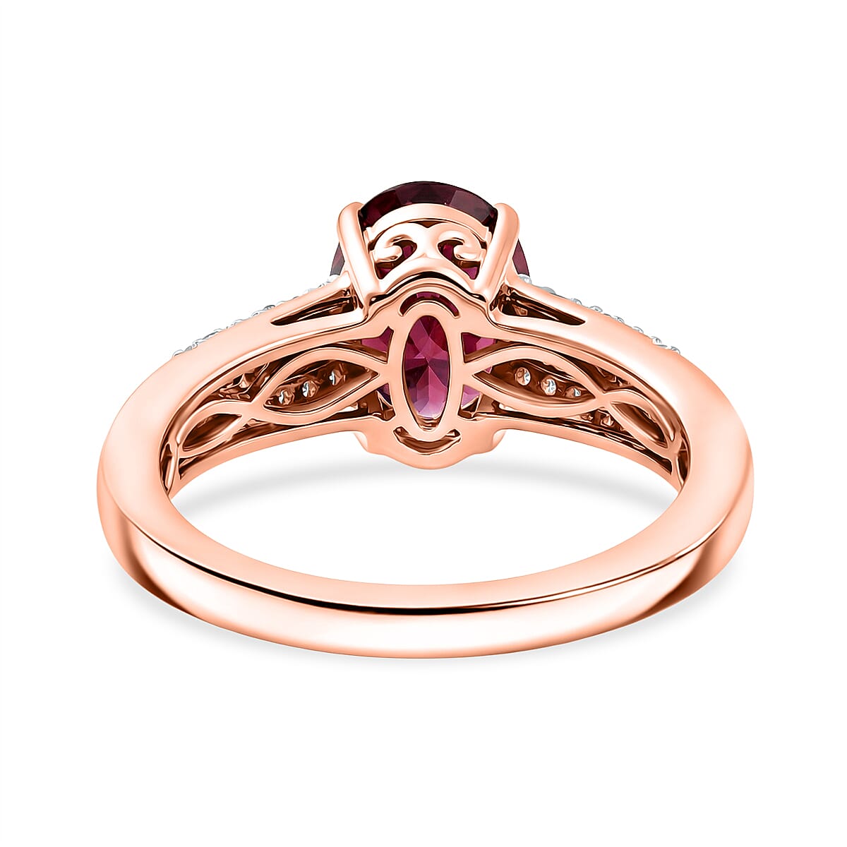 Luxoro AAA Ouro Fino Rubellite, Natural Champagne and White Diamond I2 2.15 ctw Velvet Fire Ring in 10K Rose Gold (Size 7.0) (Del. in 8-10 Days) image number 4