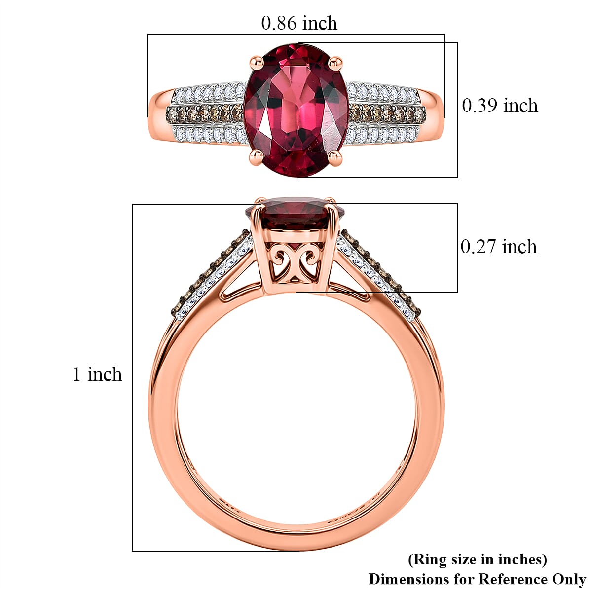 Luxoro AAA Ouro Fino Rubellite, Natural Champagne and White Diamond I2 2.15 ctw Velvet Fire Ring in 10K Rose Gold (Size 7.0) (Del. in 8-10 Days) image number 5