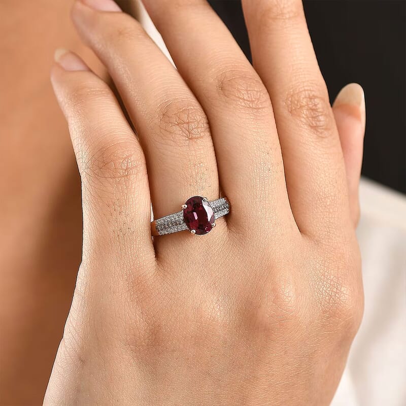 Luxoro AAA Ouro Fino Rubellite, Natural Champagne and White Diamond I2 2.15 ctw Velvet Fire Ring in 10K Rose Gold (Size  7.5)