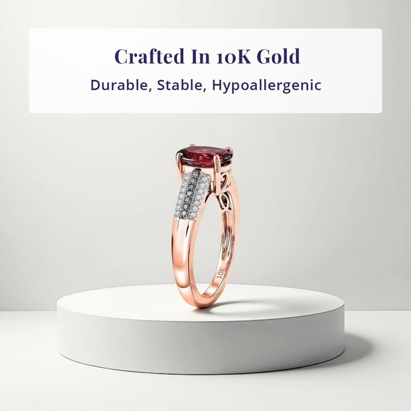 Luxoro AAA Ouro Fino Rubellite, Natural Champagne and White Diamond I2 2.15 ctw Velvet Fire Ring in 10K Rose Gold (Size  7.5)
