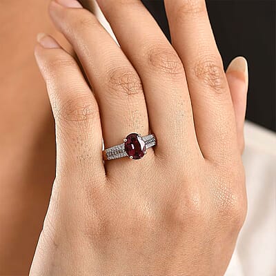 Luxoro AAA Ouro Fino Rubellite, Natural Champagne and White Diamond I2 2.15 ctw Velvet Fire Ring in 10K Rose Gold (Size  8.0)