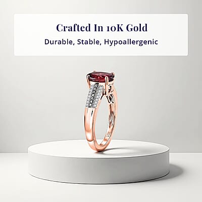 Luxoro AAA Ouro Fino Rubellite, Natural Champagne and White Diamond I2 2.15 ctw Velvet Fire Ring in 10K Rose Gold (Size  8.0)