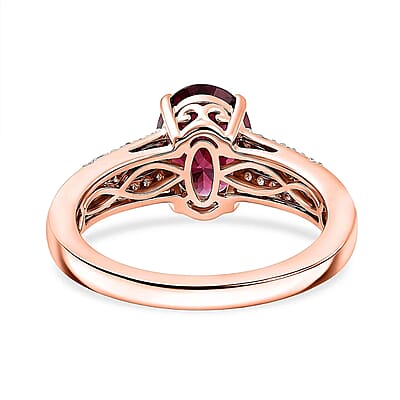 Luxoro AAA Ouro Fino Rubellite, Natural Champagne and White Diamond I2 2.15 ctw Velvet Fire Ring in 10K Rose Gold (Size  8.0)