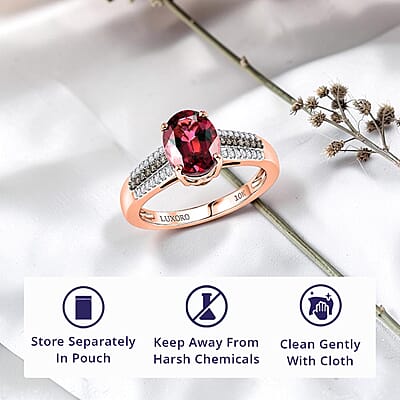 Luxoro AAA Ouro Fino Rubellite, Natural Champagne and White Diamond I2 2.15 ctw Velvet Fire Ring in 10K Rose Gold (Size  9.5)